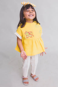 Girl Yellow Gond Elephant Top Set