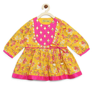 Girl Yellow pink Floral Angrakha Dhoti Set