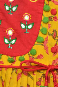 Girl Yellow Pink Jaal Angrakha Dhoti Set