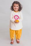 Girl White Krishna Lotus Feet Dhoti Set