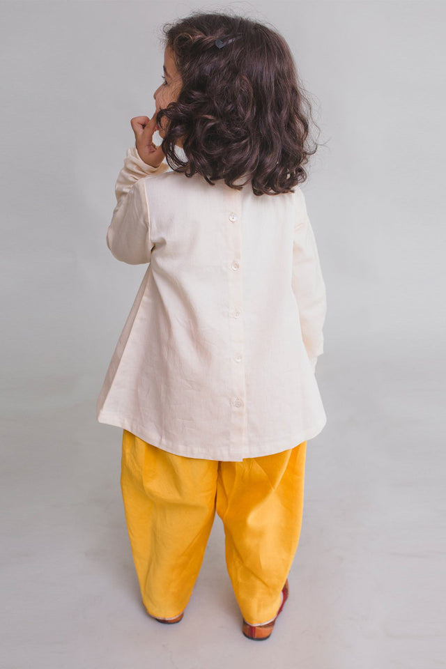 Girl White Krishna Lotus Feet Dhoti Set