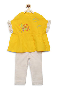 Girl Yellow Gond Elephant Top Set