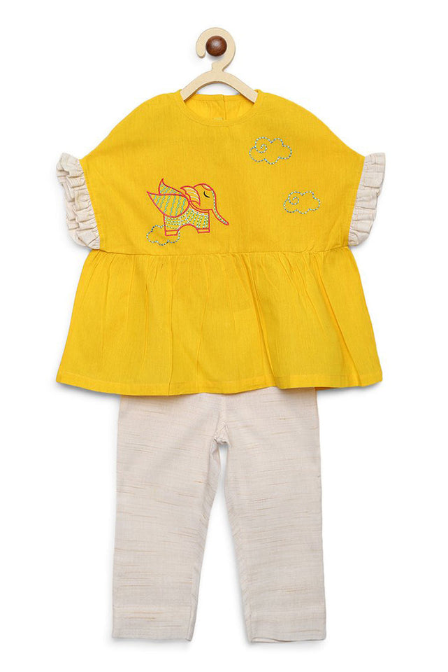 Girl Yellow Gond Elephant Top Set