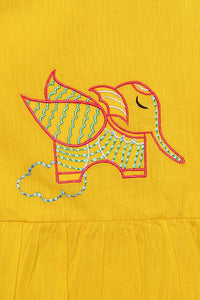 Girl Yellow Gond Elephant Top Set