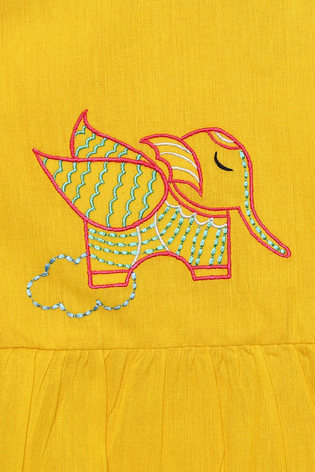 Girl Yellow Gond Elephant Top Set